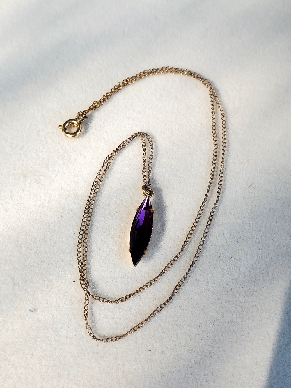 Rainbow Gold Filled Chain Necklace with Purple Marquise Crystal Pendant
